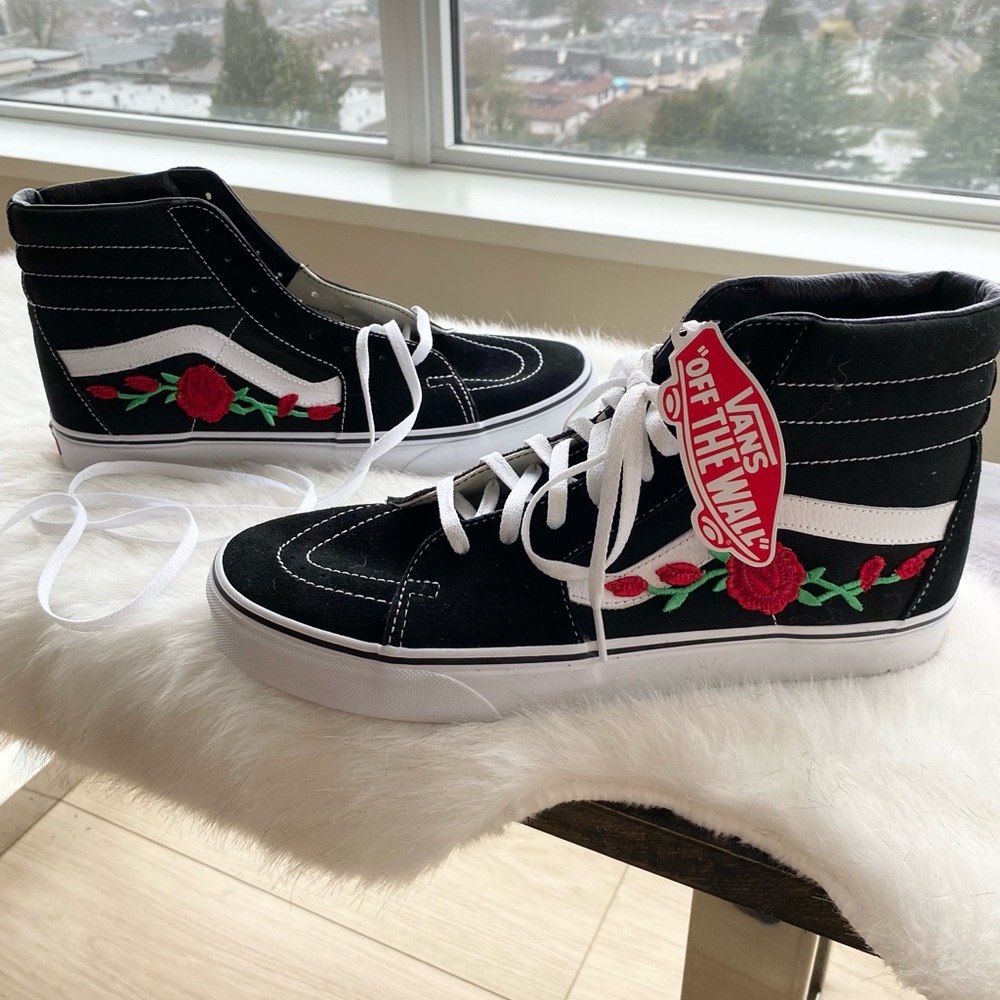 Vans Black High-Top Sneakers with Rose Embroidery